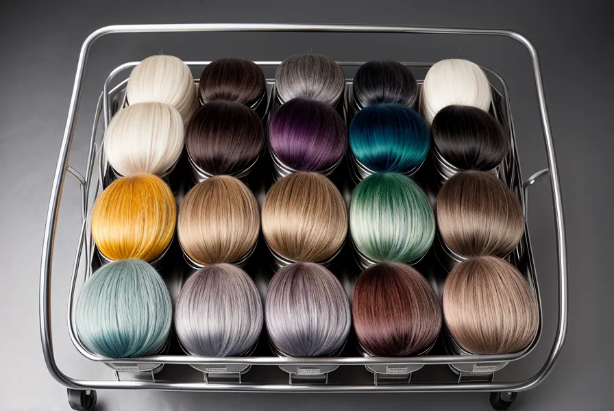 Carta de colores y muestras de cabello sobre un carro de peluquería compacto