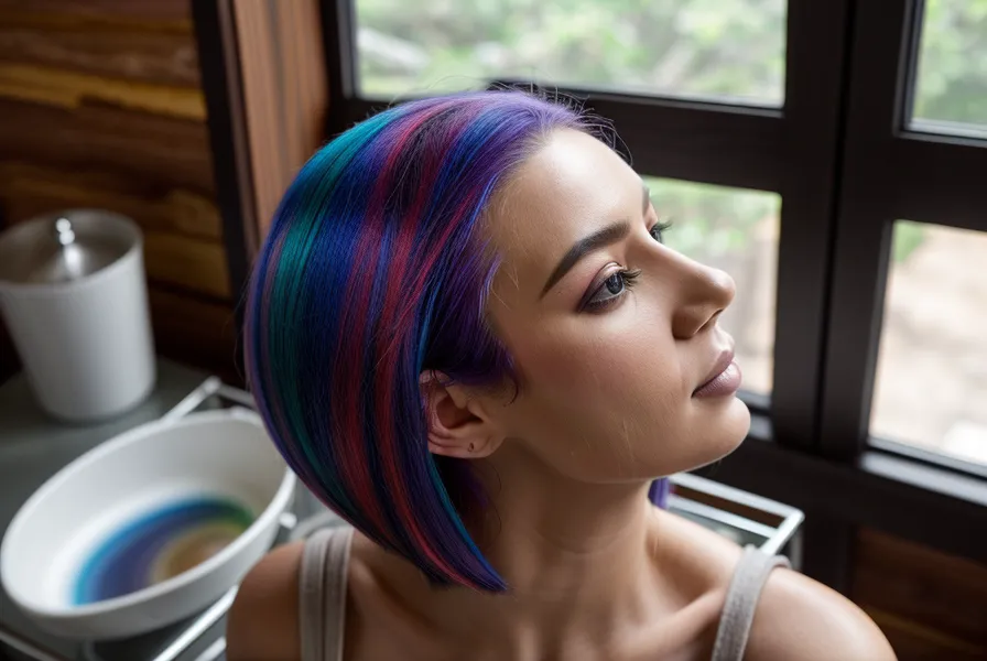 Detalle de mechas de balayage con papel de aluminio en cabina de colorista profesional