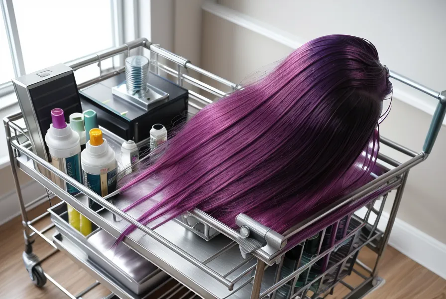 Carrito de peluquería con tintes profesionales y equipo de diagnóstico visual