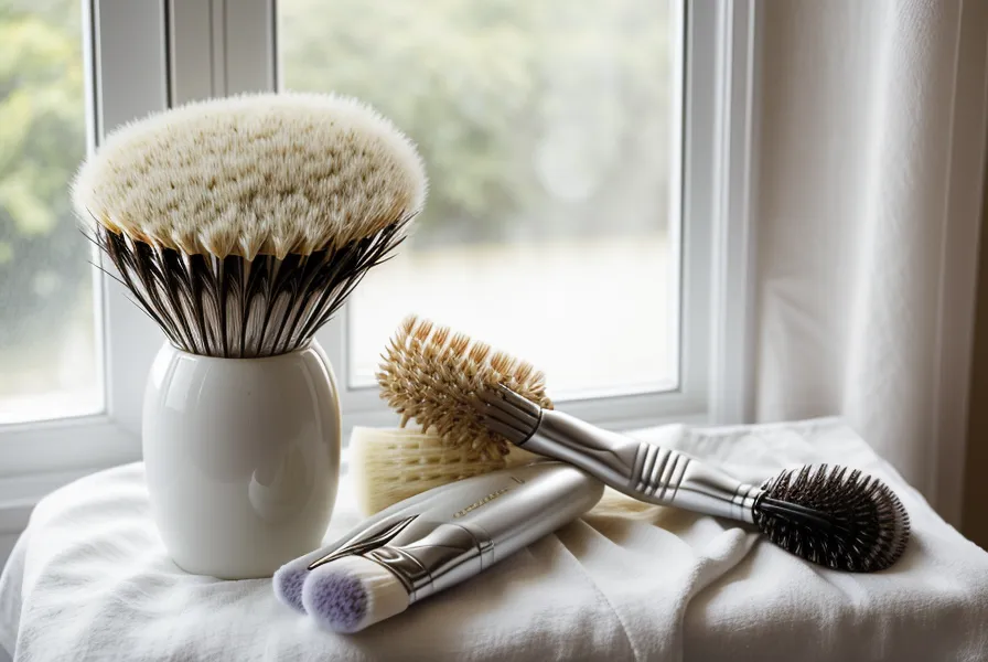 Pinceles de peluquería limpios y organizados en una cabina de color
