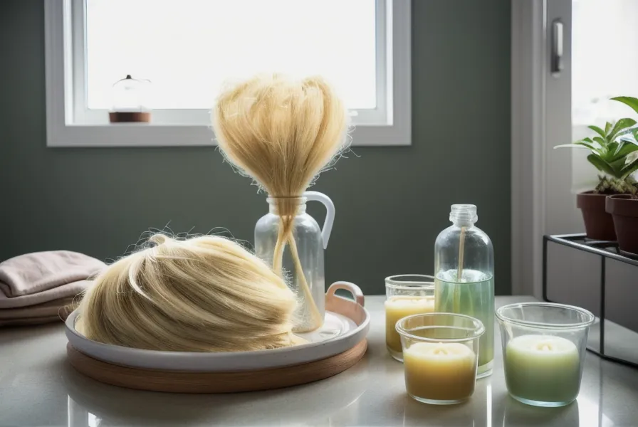 Colorista profesional comprobando la elasticidad del cabello durante una decoloración